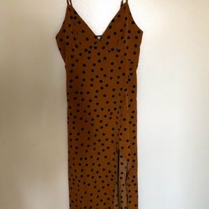 Orange w/ Black Polka Dot Midi Dress